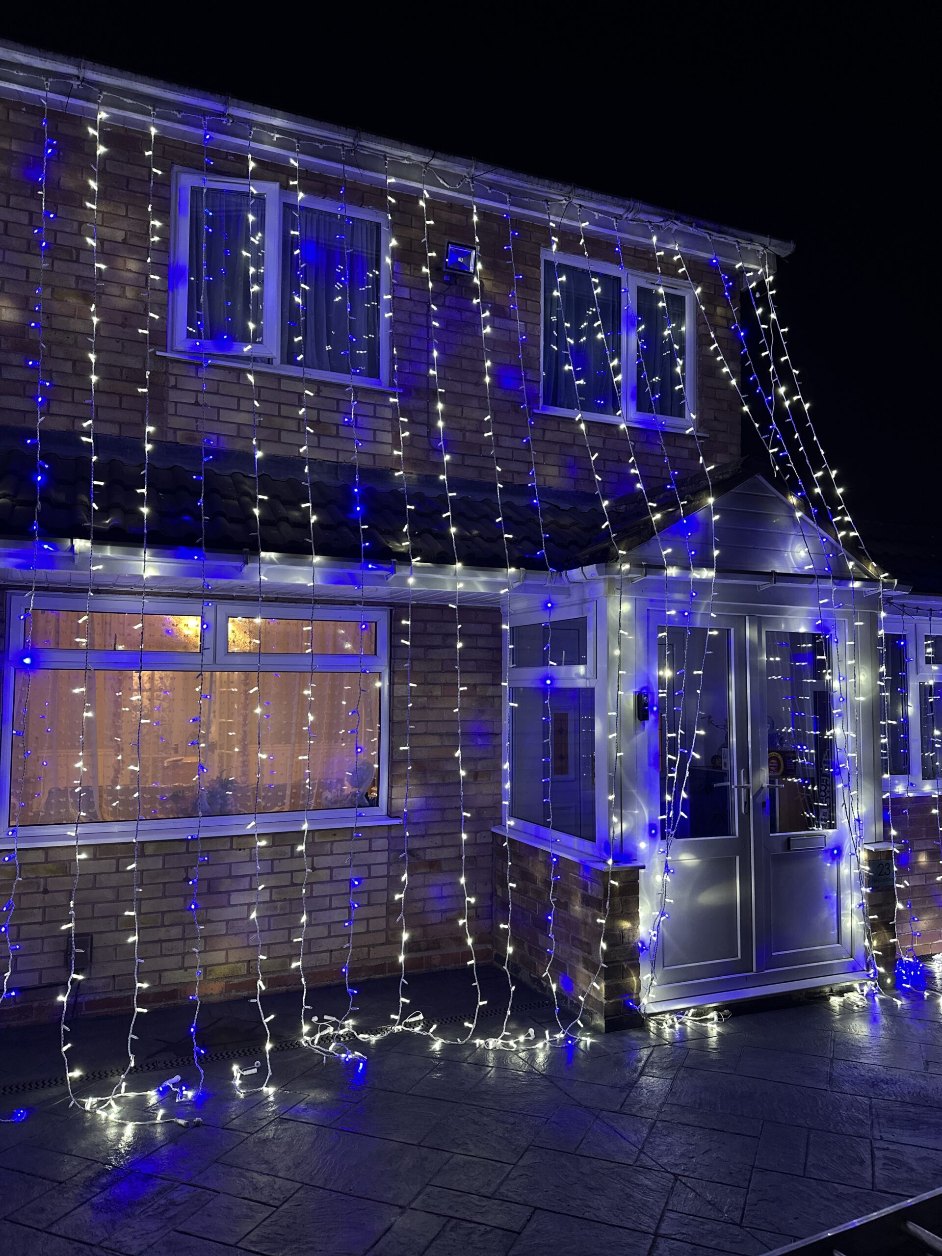 blue wedding house lights hire